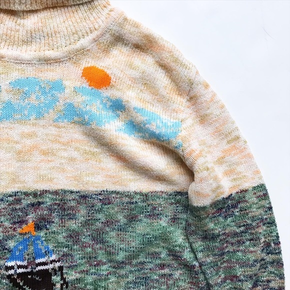 Vintage Lanval sailboat scene light knit turtle neck sweater EUC M(8Y) - Picture 2 of 9